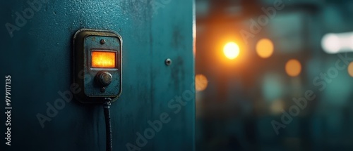 An industrial control panel with glowing indicator lights in a dimly lit setting, showcasing a blend of technology and atmosphere. photo