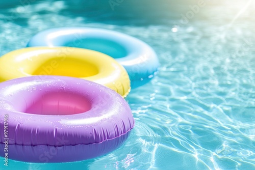 colorful inflatable ring floating on pool water on sunny day