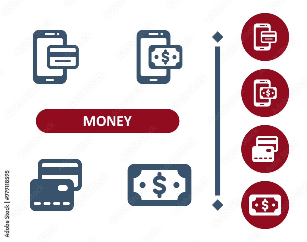 Money icons. Online Shopping, E-commerce, Mobile Banking, credit card, dollar, bill, banknote, cash icon Money icons. Online Shopping, E-commerce, Mobile Banking, credit card, dollar, bill, banknote, cash icon