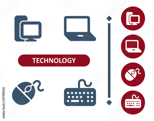 Technology icons. Device, PC, computer, desktop, laptop, mouse, keyboard icon