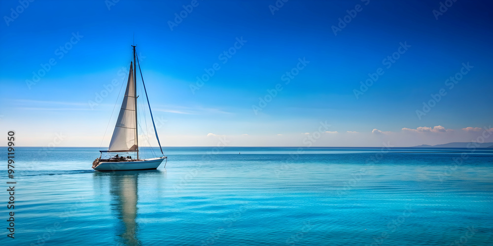 Obraz premium Sail away on an unforgettable adventure at sea with clear blue skies and calm waters, sailboat, sailing, adventure, journey