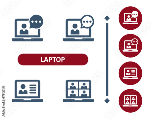 Laptop Icons. Computer, Streamer, Streaming, Tutorial, Video Conference, Conference Call, Video Call, Social Media Icon