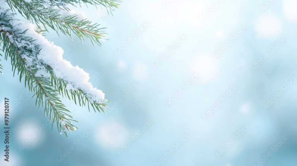 snow covered fir tree branch with bright blur snowfall background snow covered fir tree branch with bright blur snowfall background