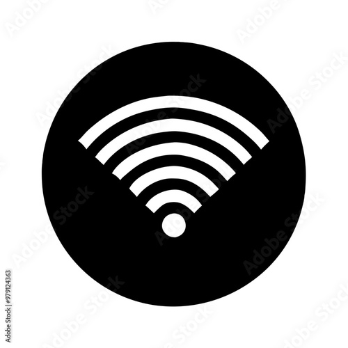 Wi-Fi Icon, Black and White, Public Signal Symbol in a Circle