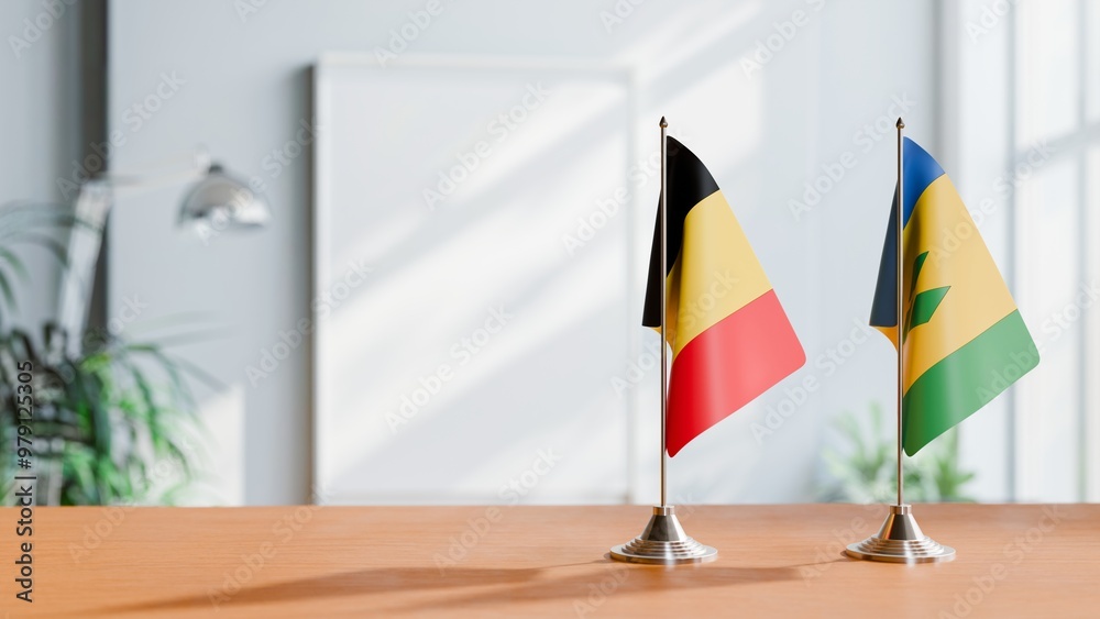 FLAGS OF CHAD AND SAINT VINCENT ON TABLE FLAGS OF CHAD AND SAINT VINCENT ON TABLE