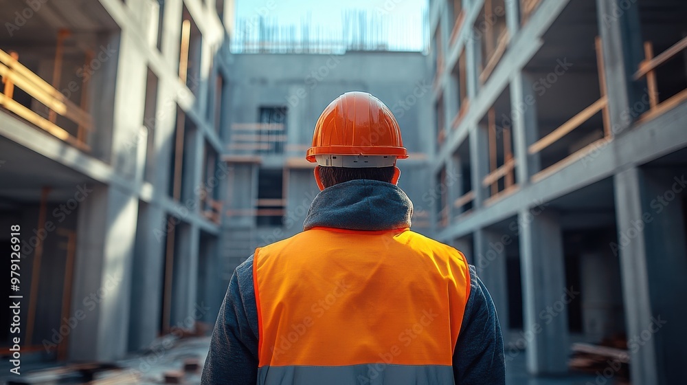 Construction Worker in New Building. Construction Worker in New Building.