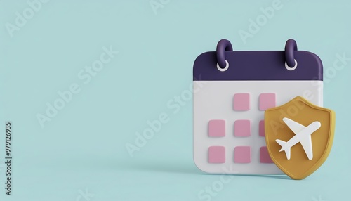 Modern calendar with travel protection symbol, representing vacation planning and safety measures for journeys.