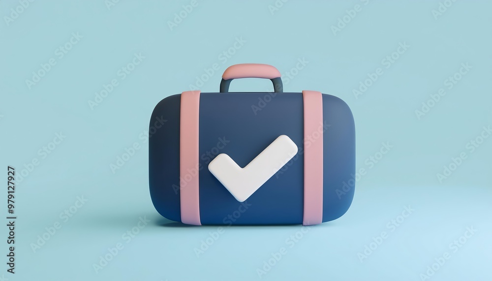 Stylish travel suitcase with checkmark symbol, representing readiness and organization for upcoming trips and adventures. Stylish travel suitcase with checkmark symbol, representing readiness and organization for upcoming trips and adventures.