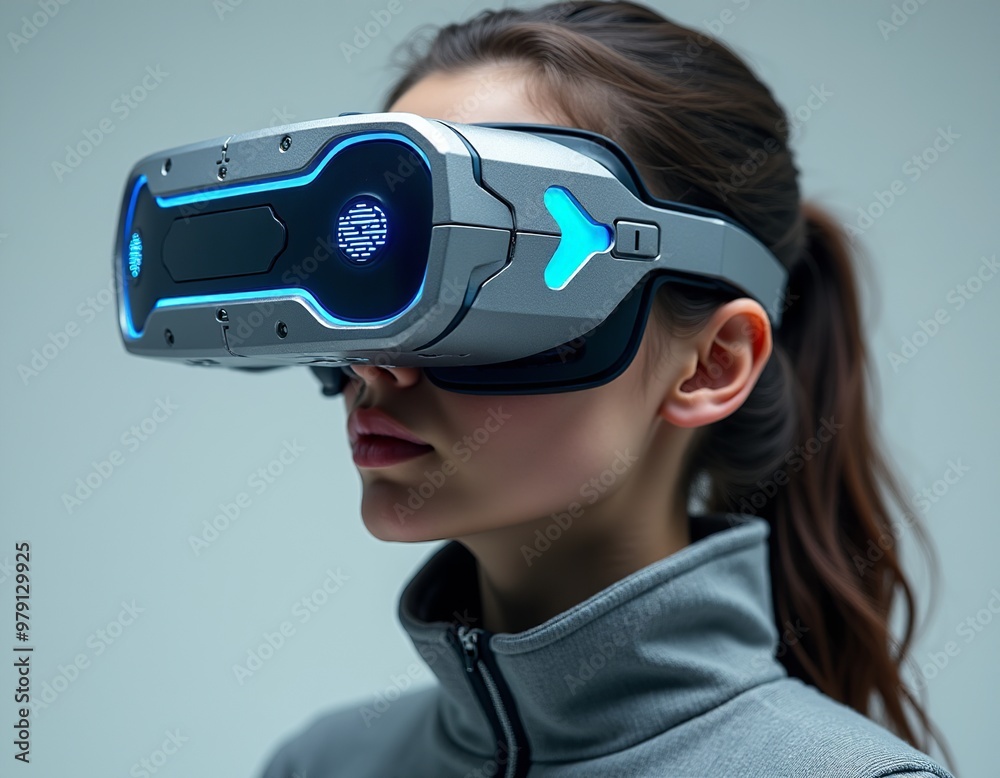Futuristic VR Headset: Anodized Aluminum Frame, Sci-Fi Aesthetics, and Protective Coating for Durable and Advanced Virtual Reality Futuristic VR Headset: Anodized Aluminum Frame, Sci-Fi Aesthetics, and Protective Coating for Durable and Advanced Virtual Reality