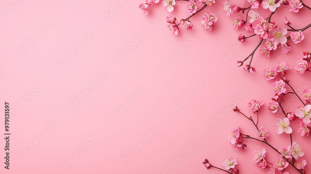 Pink Cherry Blossom Flowers on Pink Background Pink Cherry Blossom Flowers on Pink Background