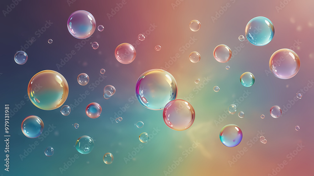 Dreamy, abstract background filled with soft, transparent bubbles floating in a gradient sky Dreamy, abstract background filled with soft, transparent bubbles floating in a gradient sky