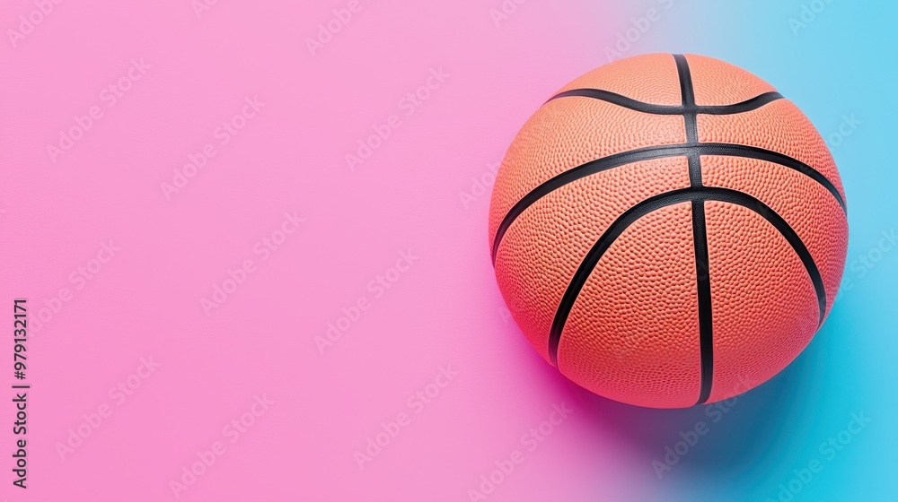 Basketball on Pink and Blue Background Basketball on Pink and Blue Background