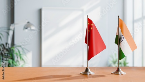 FLAGS OF CHINA AND INDIA ON TABLE