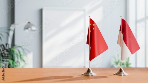 FLAGS OF CHINA AND INDONESIA ON TABLE