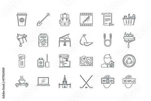 Certificate, Food, Glass, Hairstyle, Hand, Hand, vector illustration, set of icons for web design