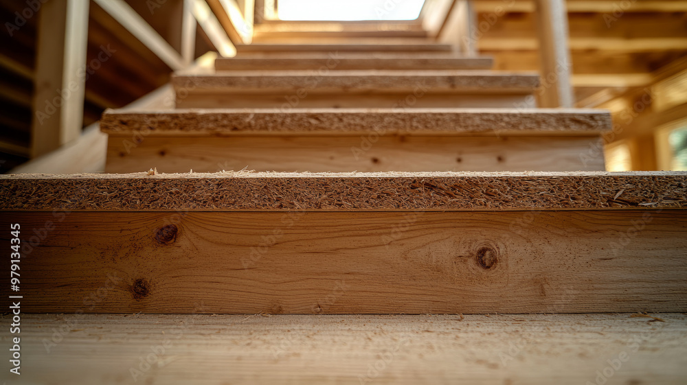 Wooden stairs under construction in a new house. Wooden stairs under construction in a new house.