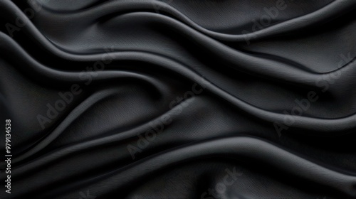 Black Leather Texture Background Fabric Smooth Wrinkled Abstract Luxury Elegant De