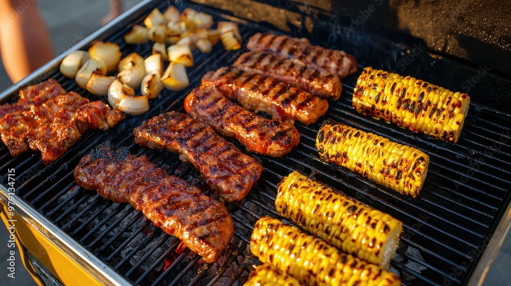 Grilled Meat and Corn on the Barbecue Grilled Meat and Corn on the Barbecue