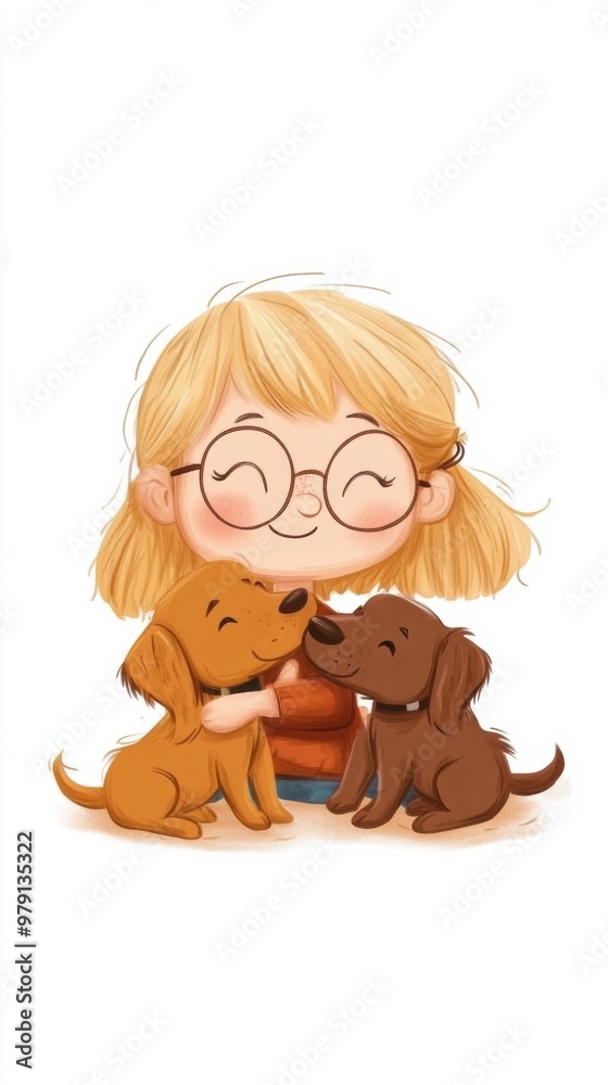 A little girl with glasses hugging a dog A little girl with glasses hugging a dog