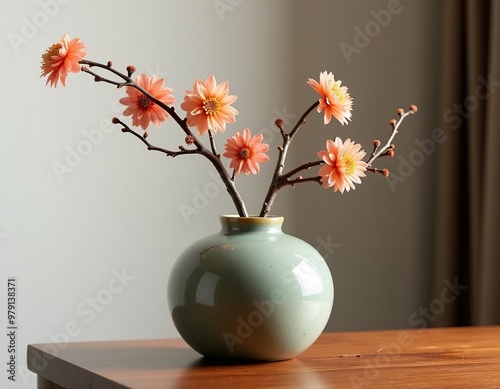 Zen-Inspired Tabletop Decor: Taihu Stone Vase and Fresh Flowers photo