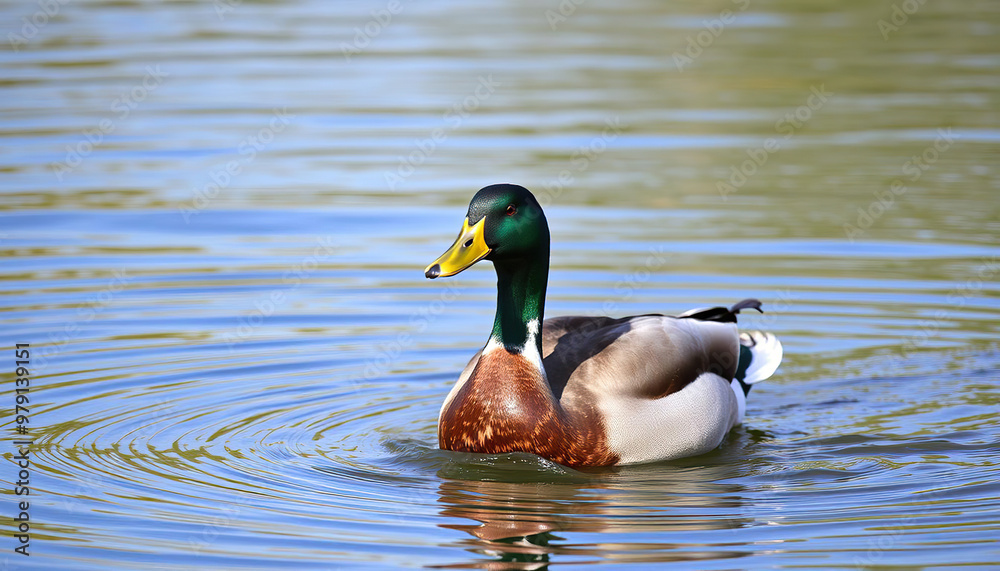 Duck Floating Calmly on a Reflective Pond Duck Floating Calmly on a Reflective Pond