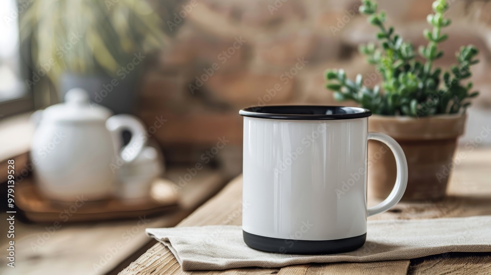 Ceramic coffee mug with a minimalist design on a white background Ceramic coffee mug with a minimalist design on a white background