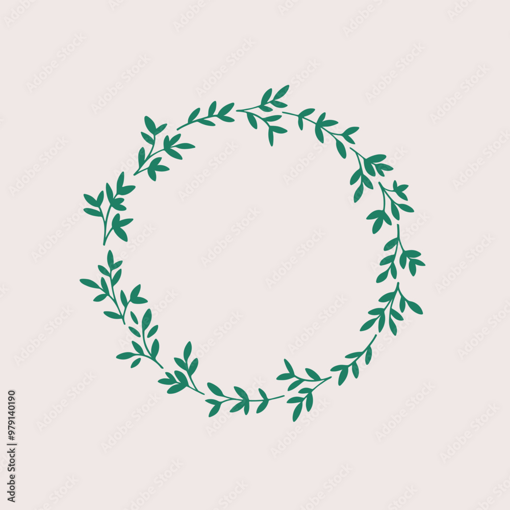 Round botanical frame element with green branch. Simple contour vector illustration for postcards, invitations. Round botanical frame element with green branch. Simple contour vector illustration for postcards, invitations.