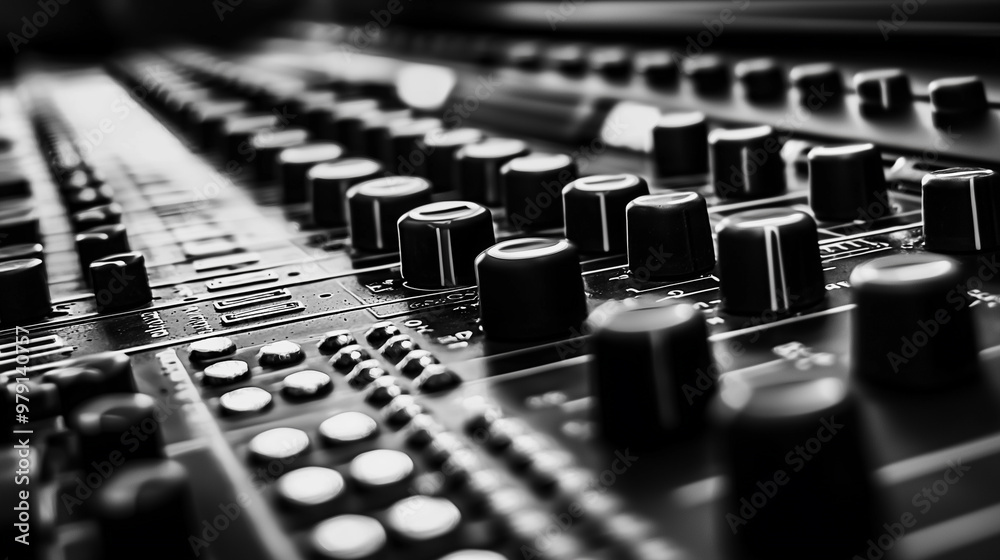 Close-up of the knobs of the audio equipment console DJ Close-up of the knobs of the audio equipment console DJ