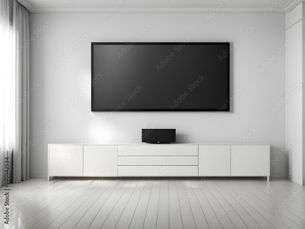 blank wide screen TV on wall in room blank wide screen TV on wall in room