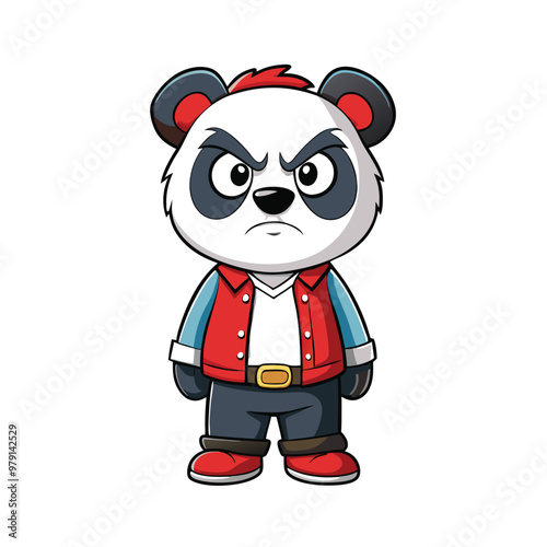 Cute Angry Smart Panda Cartoon Vector Design illustration png cutout on white Background