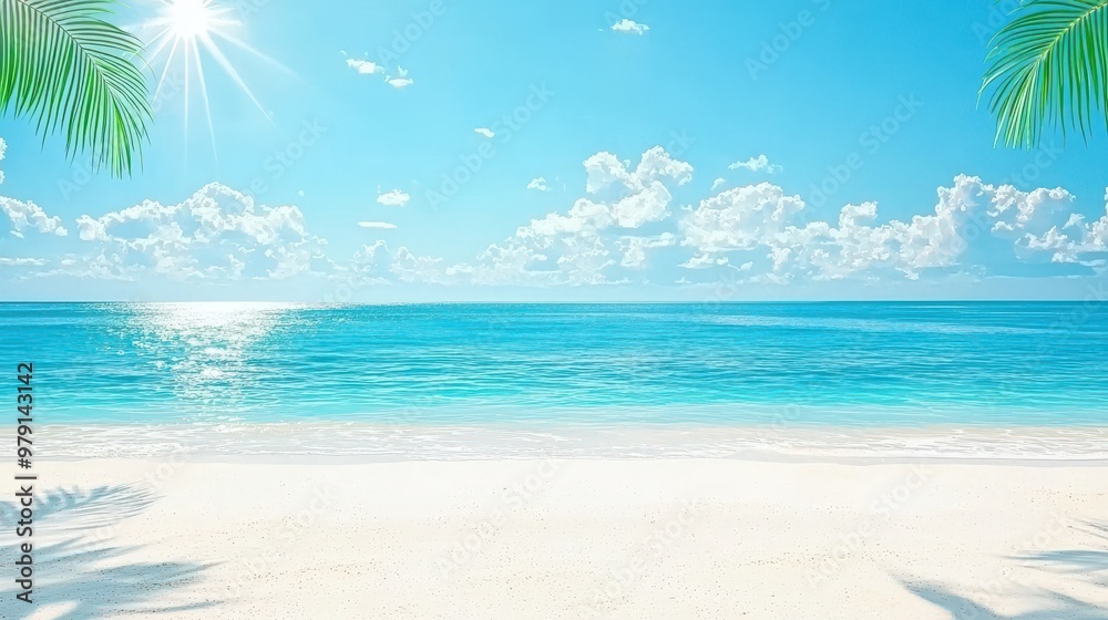 Tropical Beach Scene With Palm Trees and Clear Blue Sky Tropical Beach Scene With Palm Trees and Clear Blue Sky