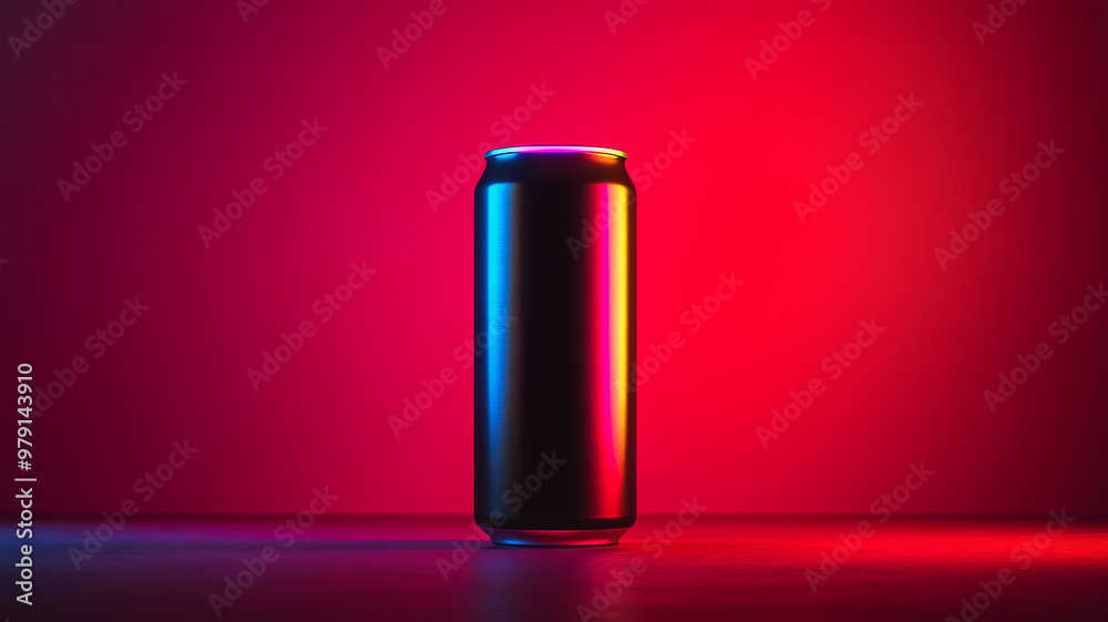 Aluminum can illuminated by red and blue neon lights Aluminum can illuminated by red and blue neon lights