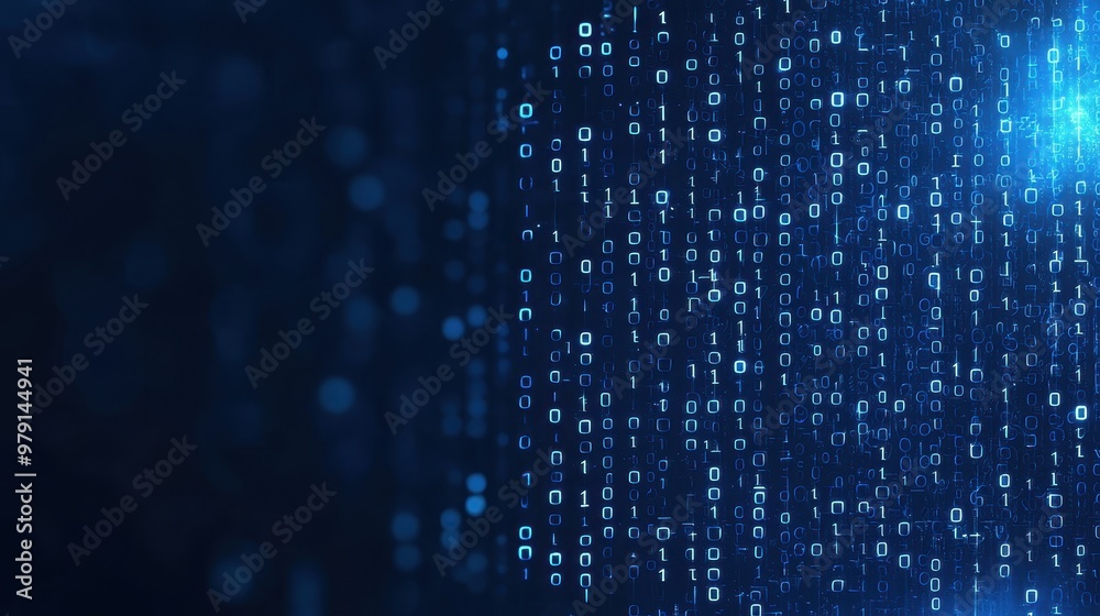 Abstract Digital Binary Code Background with Blurred Lights