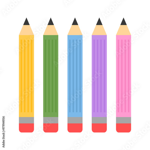 Colorful school pencil vector set design isolated on white background.
