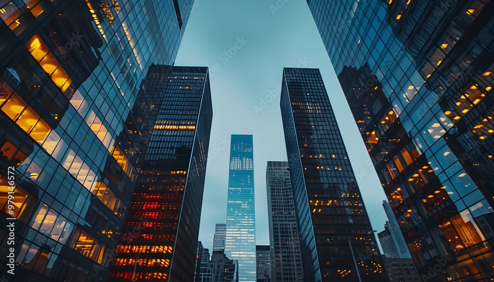 Illuminated Skyscrapers in a City at Dusk. Illuminated Skyscrapers in a City at Dusk.