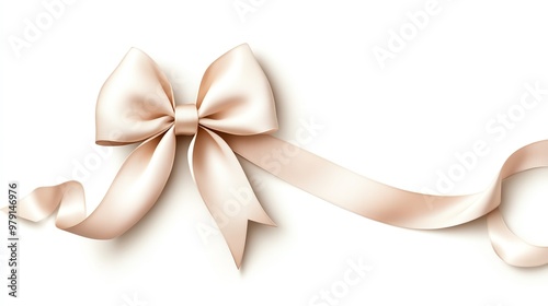 A realistic satin bow, softly draped ribbon, 3D illustration, ivory white, isolated on white background