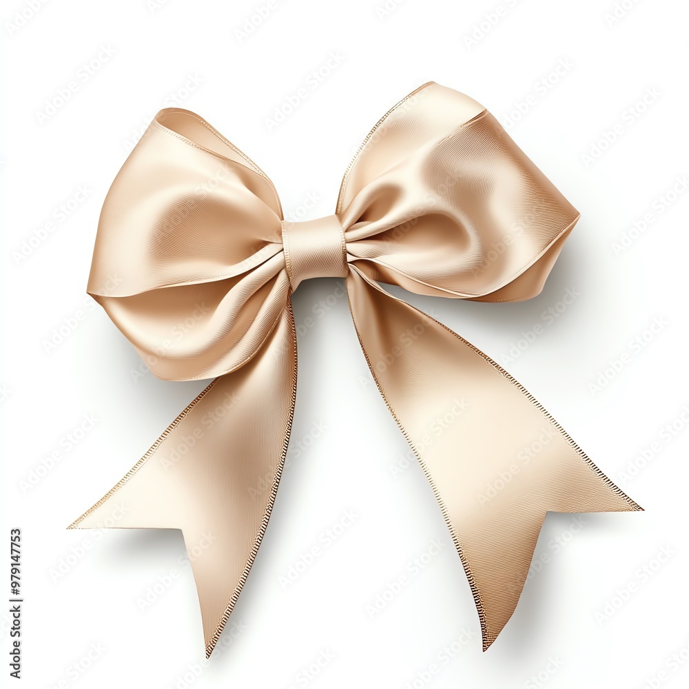 Naklejka premium A luxurious satin bow, perfectly tied ribbon, digital painting, gold, isolated on white background