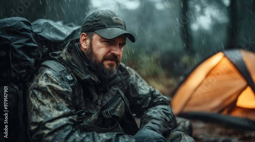 Brave Adventurers Battling the Elements While Setting Up Camp in a Remote and Challenging Location, A Test of Resilience and Determination in the Face of Nature's Fury