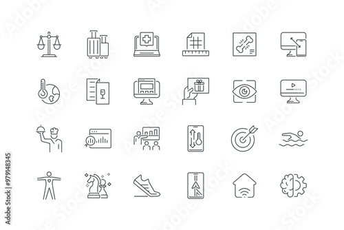 Smartphone navigation, Sports shoe, Strategy, set of icons for web design, vector illustration