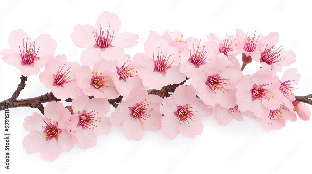 Naklejka premium Pink Almond Blossom Flowers Branch Isolated on White
