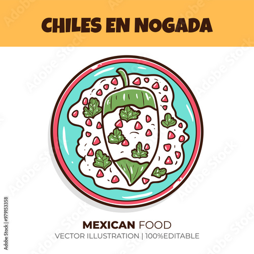 Mexican food chiles en nogada vector illustration