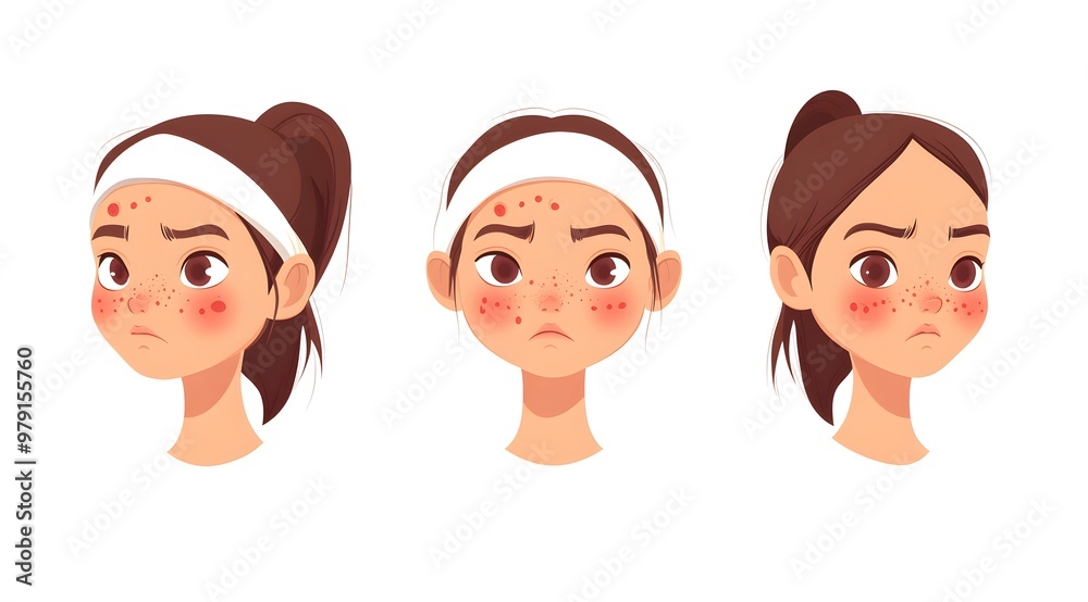 Illustrations of a girl with different facial expressions. Illustrations of a girl with different facial expressions.