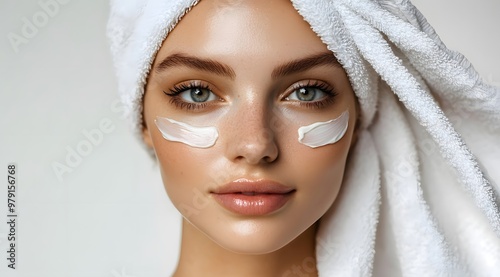 Woman with skincare cream on her face.