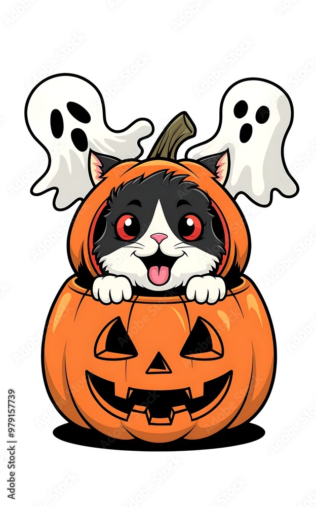 cat and pumpkin cartoon