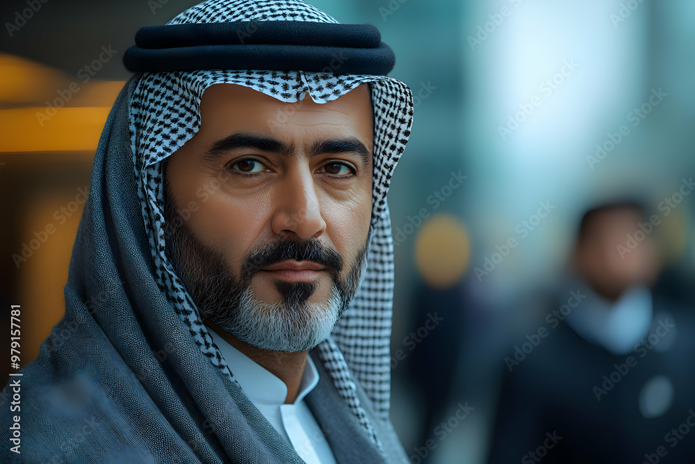 Portrait of a Middle Eastern Arab Man Wearing a Traditional Keffiyeh Photo Portrait of a Middle Eastern Arab Man Wearing a Traditional Keffiyeh Photo