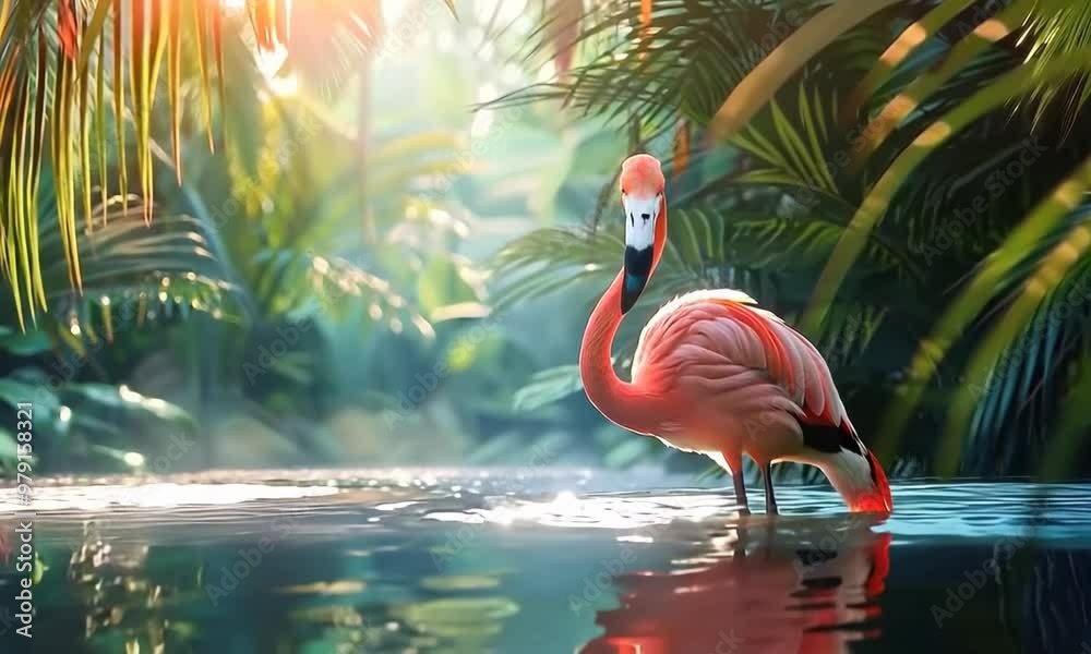 Pink flamingo in tropical paradise, Video