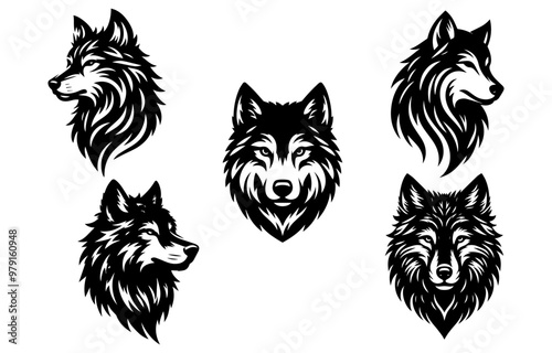 head wolf black silhouette on white background, Wolf head, wolf head vector, wolf head face logo vector illustration minimalist design template. also can use for t- shirt, emblem, tattoo and more