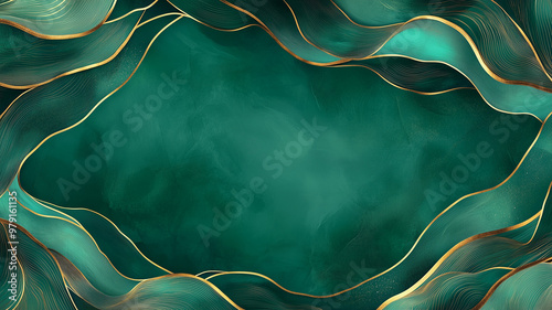 Emerald Green and Gold Gradient Background: A large area of solid emerald green fills the middle, while the border is composed of 2 layers of gradient emerald green and rich gold waves