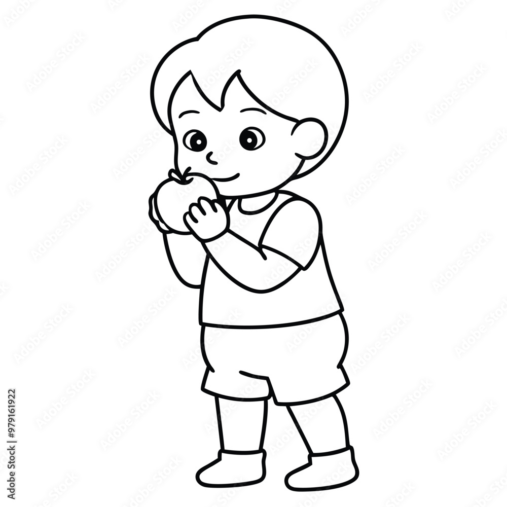 Adorable Baby Enjoying a Fruit – Vector Line Art Illustration Adorable Baby Enjoying a Fruit – Vector Line Art Illustration