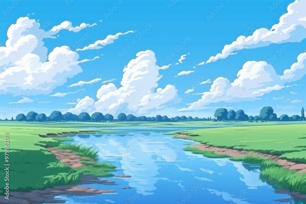 River and blue sky landscape backgrounds panoramic. River and blue sky landscape backgrounds panoramic.
